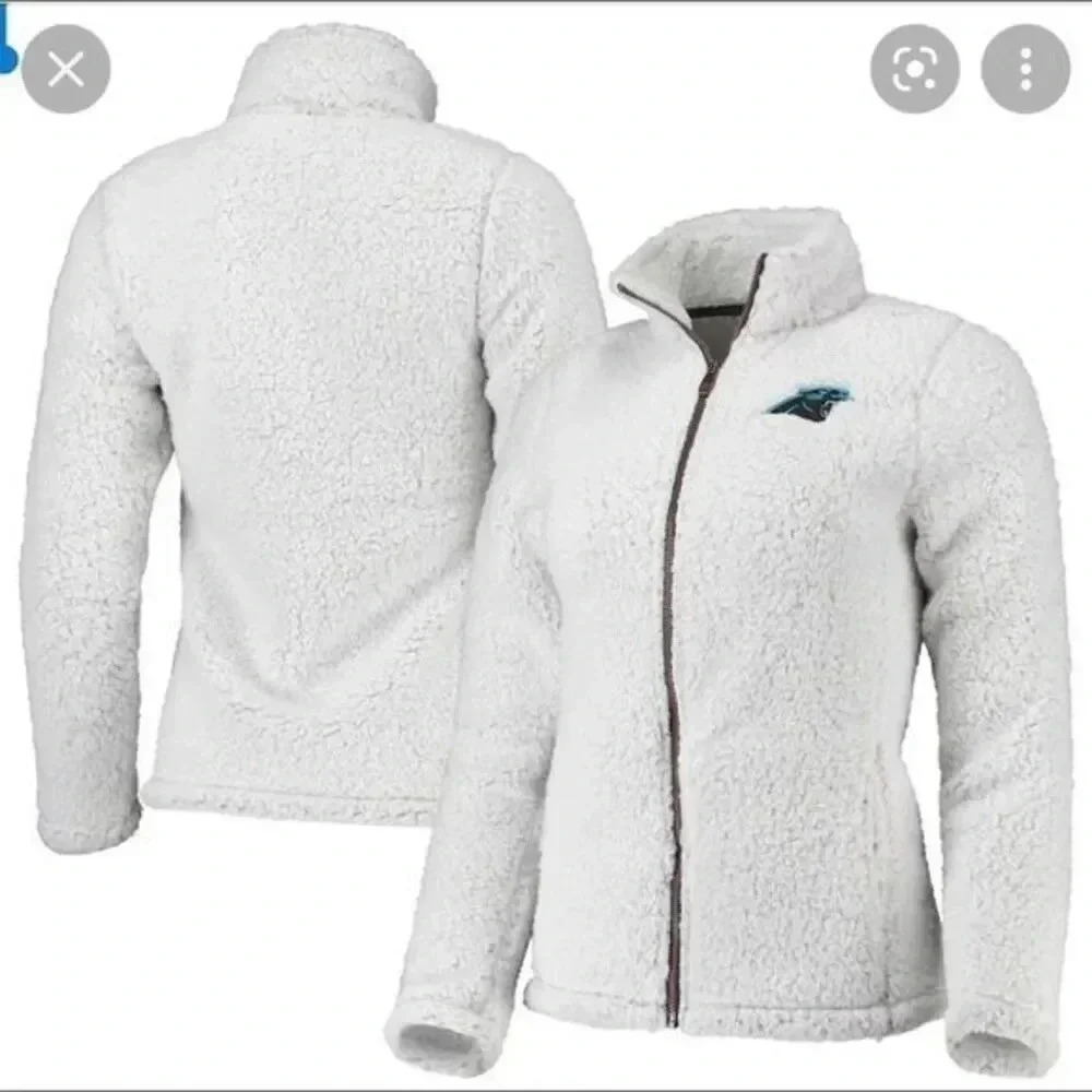 Juniors Cream Carolina Panthers Intercepting Teddy Sherpa Full-Zip Jacket